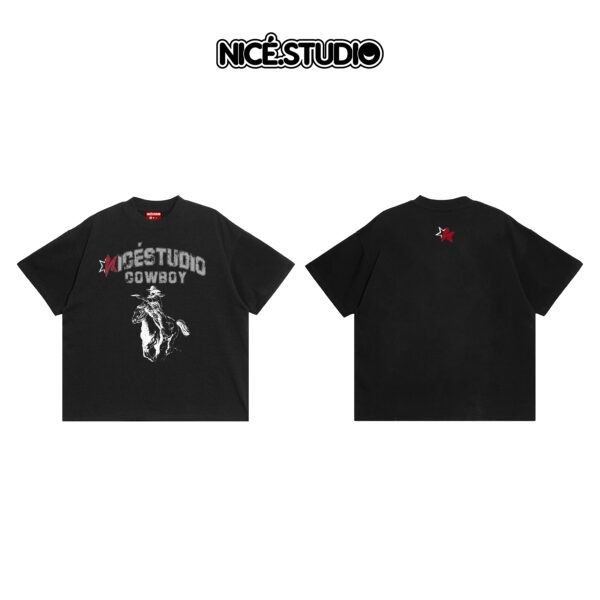 Áo thun BOXY NICE.STUDIO COWBOY - NICE - XÁM - BLACK - FORM BOXY 280gsm - Ảnh 4