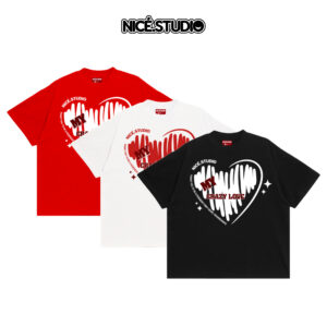 Áo Thun BOXY NICE.STUDIO LOVE CRAZY - NICE - BACK RED WHITE- FORM BOXY 280gsm
