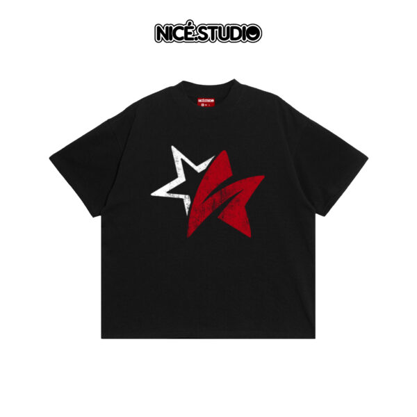Áo Thun BOXY NICE.STUDIO STAR LOGO - NICE - BLACK- FORM BOXY - 280gsm - Ảnh 5