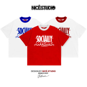 Áo Thun BOXY NICE.STUDIO phối cổ SOCIALLY OFFLINE - NICE - 3 COLOR - FORM BOXY 280gsm