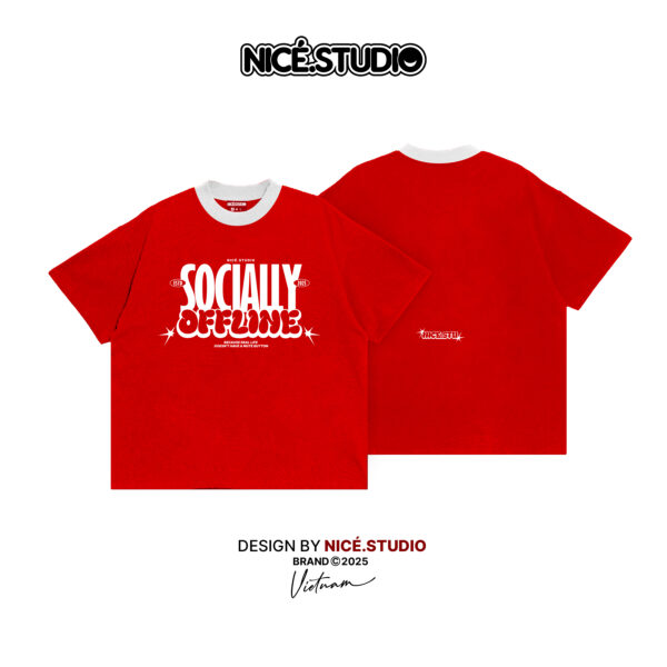 Áo Thun BOXY NICE.STUDIO phối cổ SOCIALLY OFFLINE - NICE - 3 COLOR - FORM BOXY 280gsm - Ảnh 4