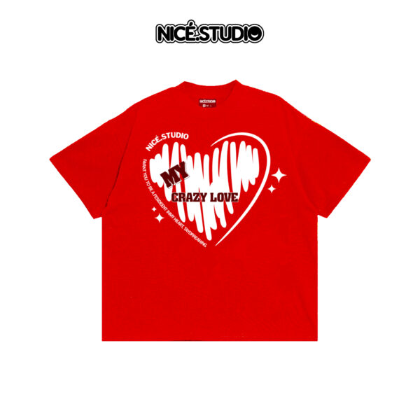 Áo Thun BOXY NICE.STUDIO LOVE CRAZY - NICE - BACK RED WHITE- FORM BOXY 280gsm - Ảnh 7