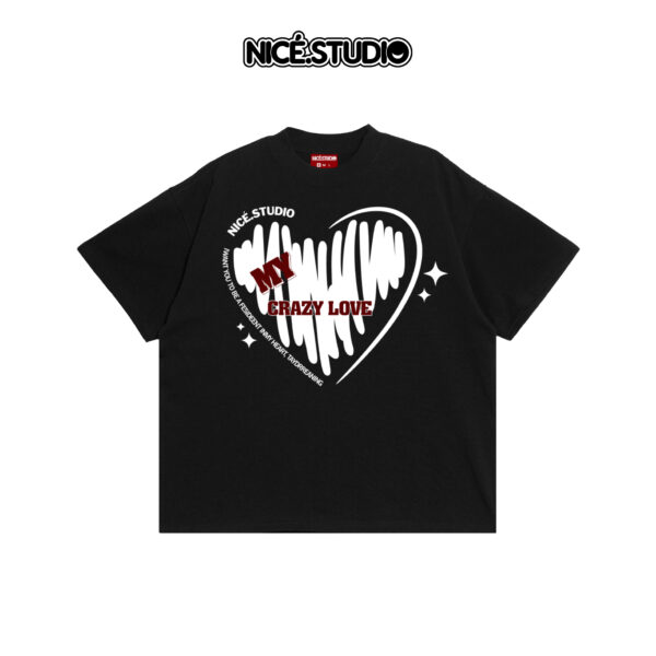 Áo Thun BOXY NICE.STUDIO LOVE CRAZY - NICE - BACK RED WHITE- FORM BOXY 280gsm - Ảnh 5