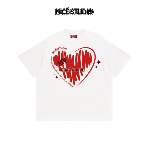 Áo Thun BOXY NICE.STUDIO LOVE CRAZY - NICE - BACK RED WHITE- FORM BOXY 280gsm - Ảnh 6