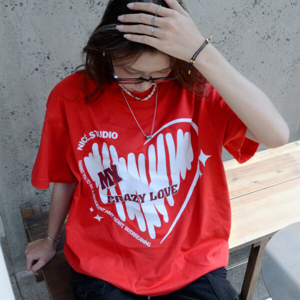 Áo Thun BOXY NICE.STUDIO LOVE CRAZY - NICE - BACK RED WHITE- FORM BOXY 280gsm - Ảnh 2